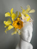 Yellow and Ivory Floral Fascinator with Feathers and Butterfly – Kentucky Derby Headpiece