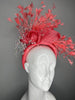 Coral Feather Fascinator with Sparkling Accents and Veiling Kentucky Derby