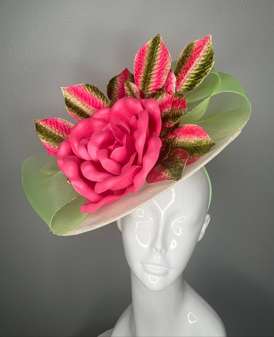 Southern Bloom Green and Hot Pink Fascinator