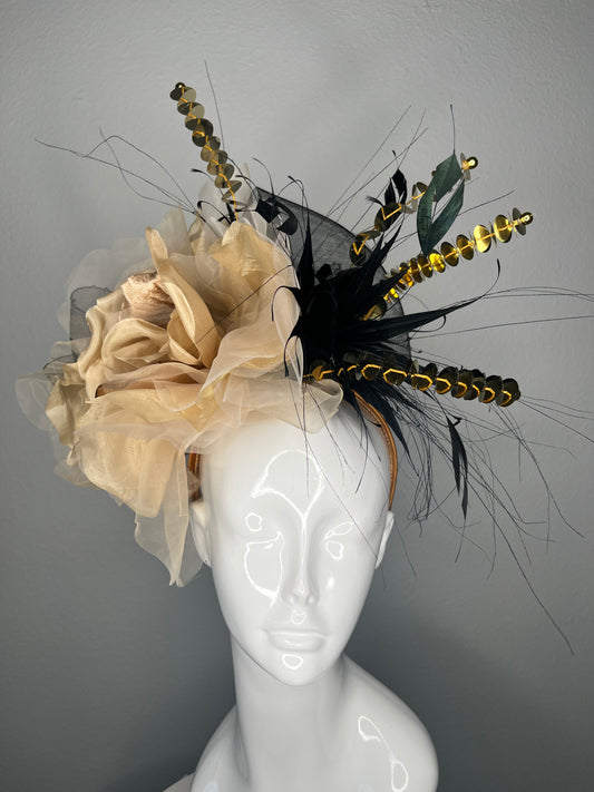 Champagne Showstopper Gold & Black Statement Fascinator
