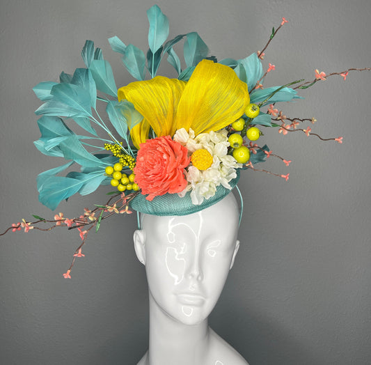 Citrus Bloom Feather Fascinator Hat