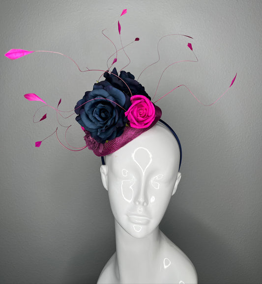 Fuchsia Noir Feather Fascinator Hat