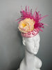 Pink Peony Floral and Pink Feather Burst Fascinator