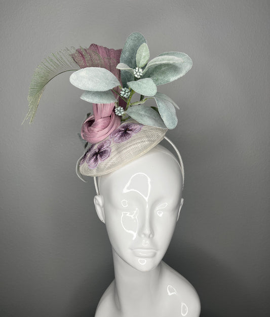 Reserved for Client - Whispers of Sage Fascinator Hat