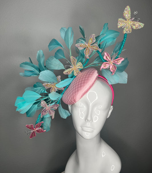 Pink Sky Parade Pink and Turquoise Fascinator Hat