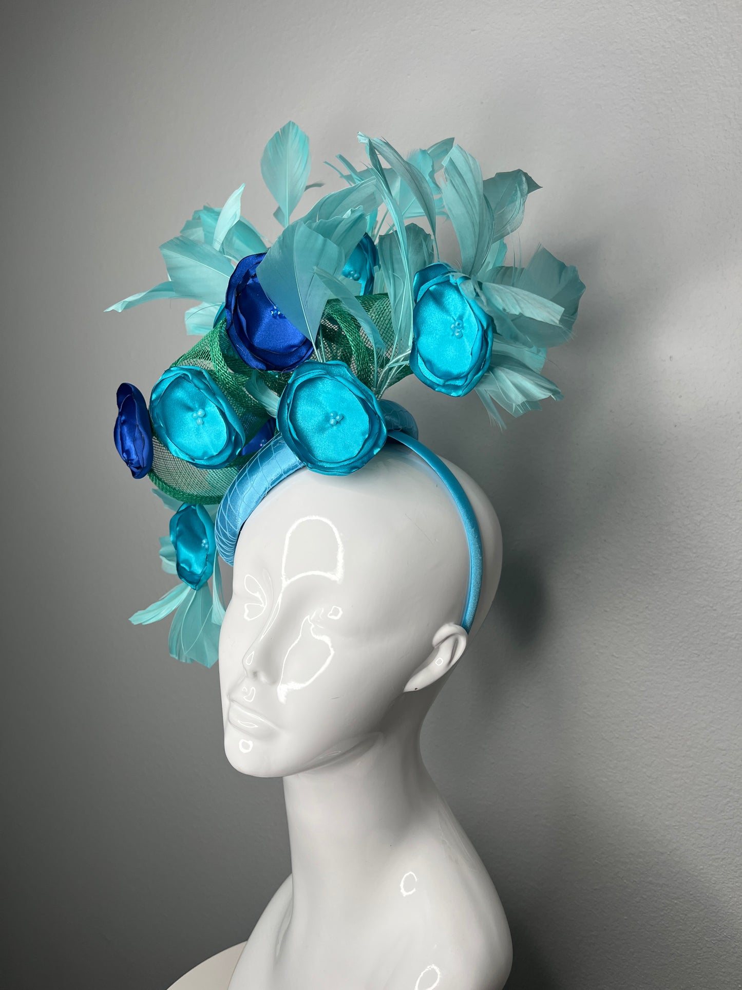 Turquoise and Royal Blue Macaron Bloom Fascinator Hat