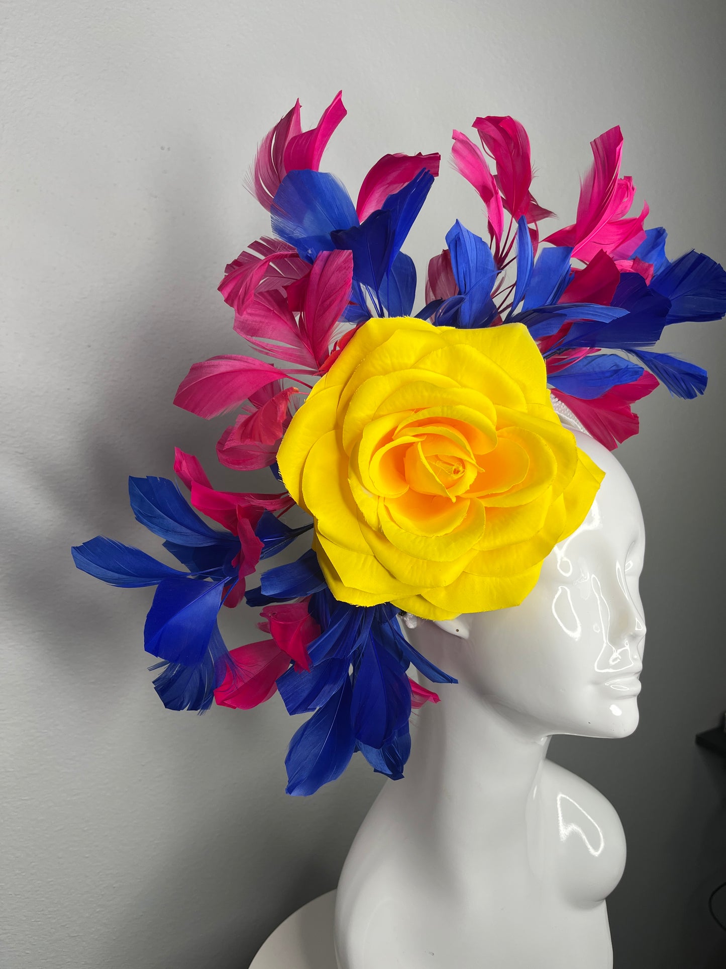 Rio Radiance Pink, Blue and Yellow Fascinator Hat