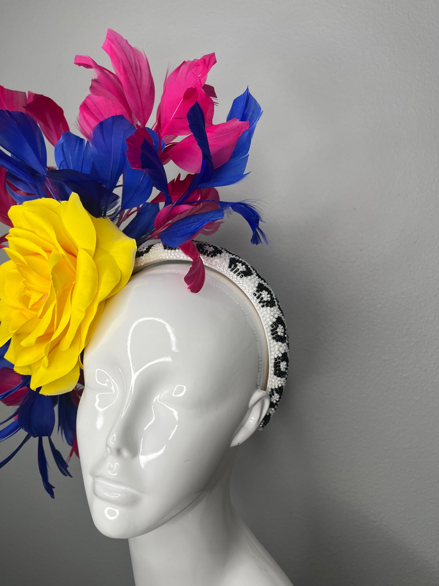 Rio Radiance Pink, Blue and Yellow Fascinator Hat