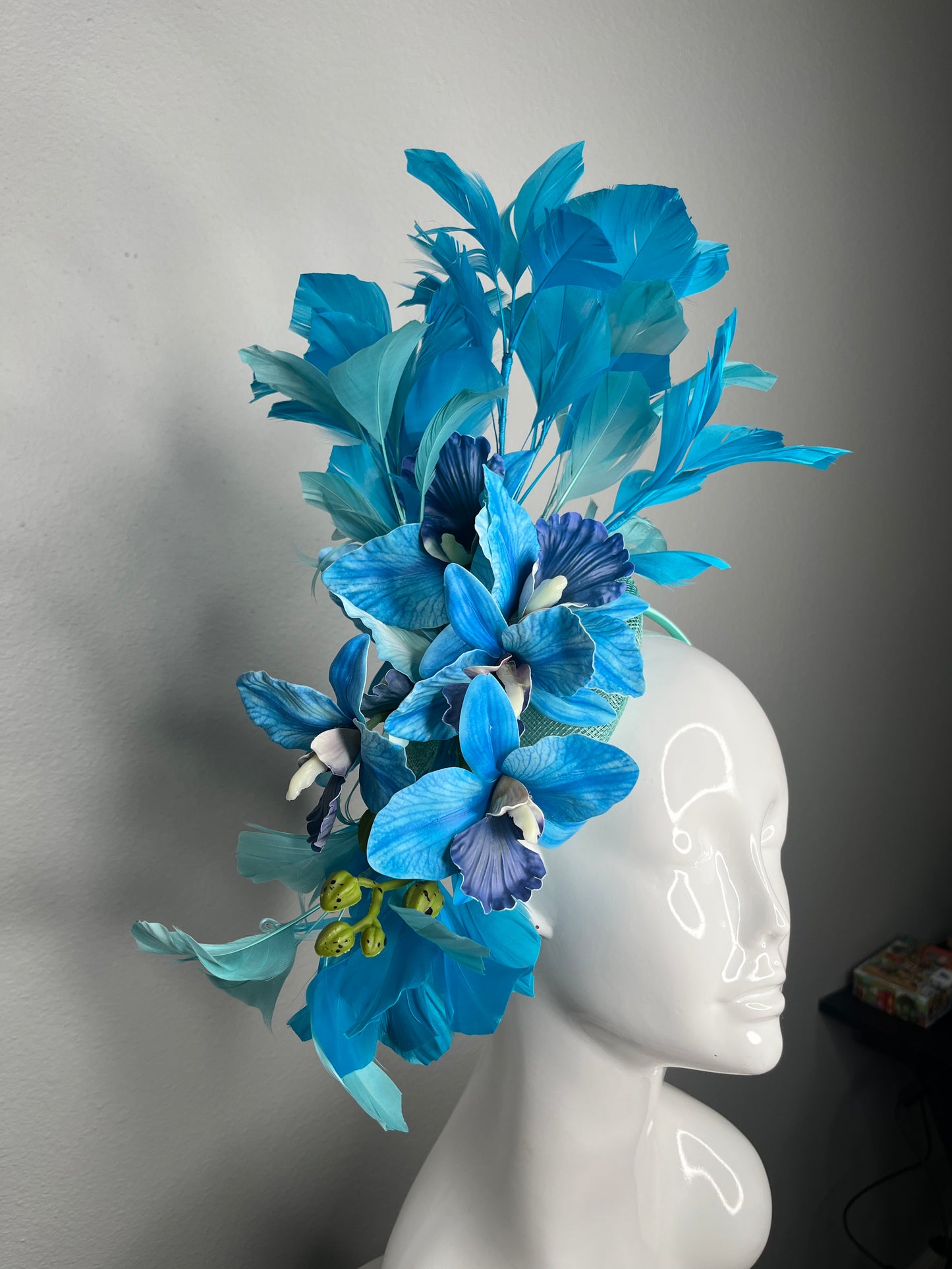 Blue Lagoon Whisper Blue and Turquoise Orchid Fascinator Hat
