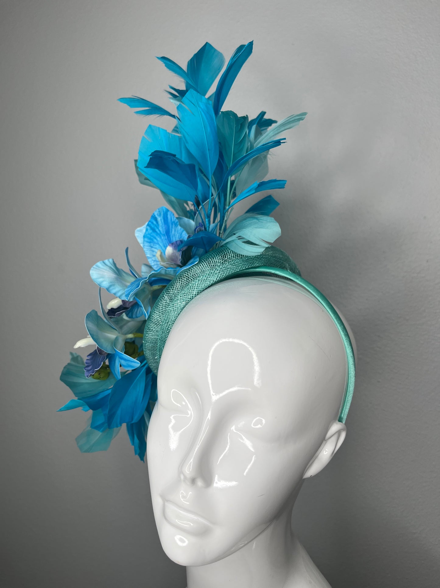 Blue Lagoon Whisper Blue and Turquoise Orchid Fascinator Hat