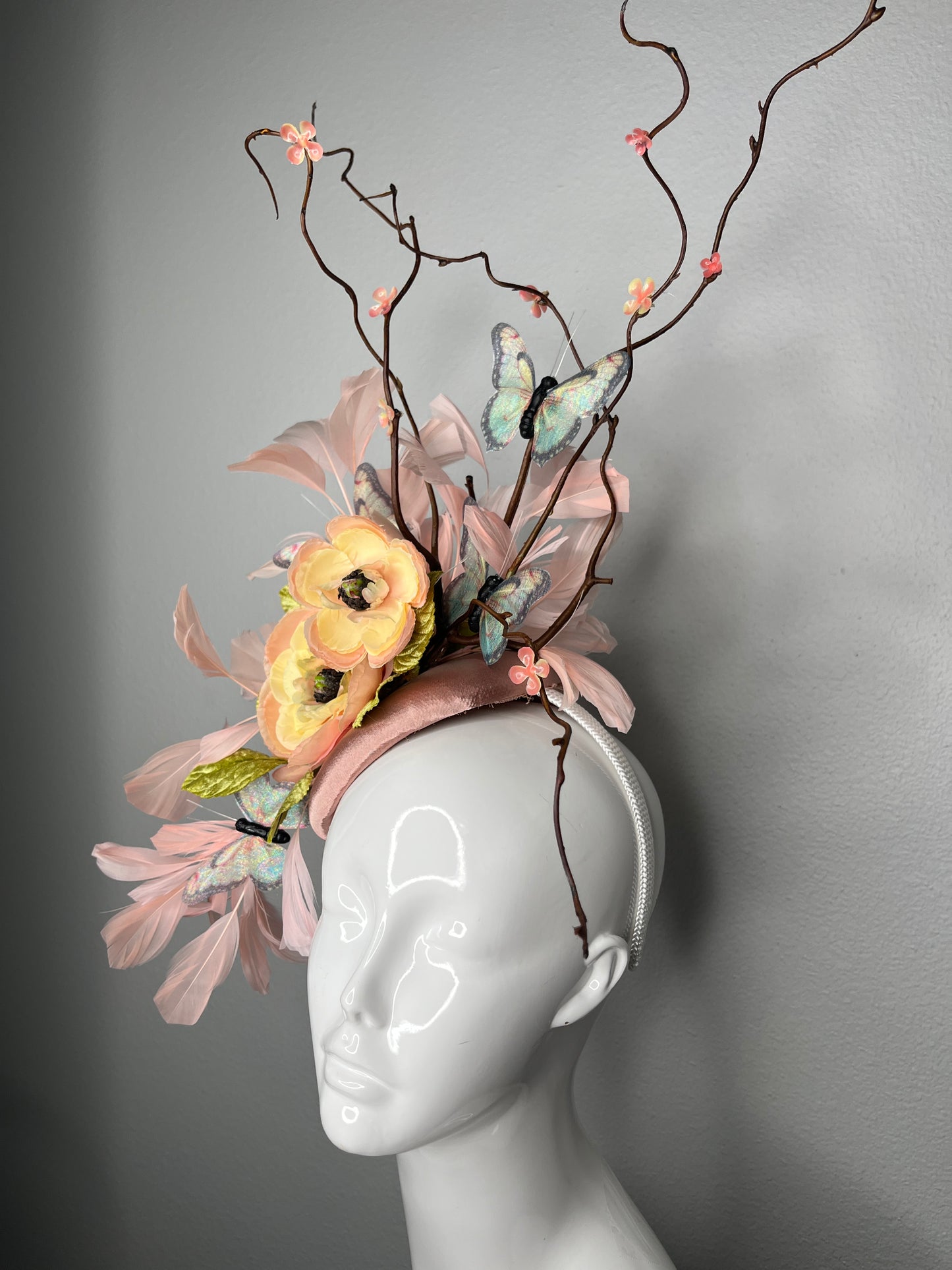 Butterfly Grove Peachy Pink Fascinator Hat