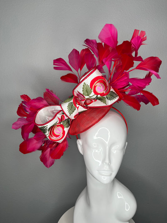 Ribbon Rosette Runway Red and Pink Fascinator Hat