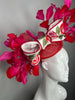 Ribbon Rosette Runway Red and Pink Fascinator Hat