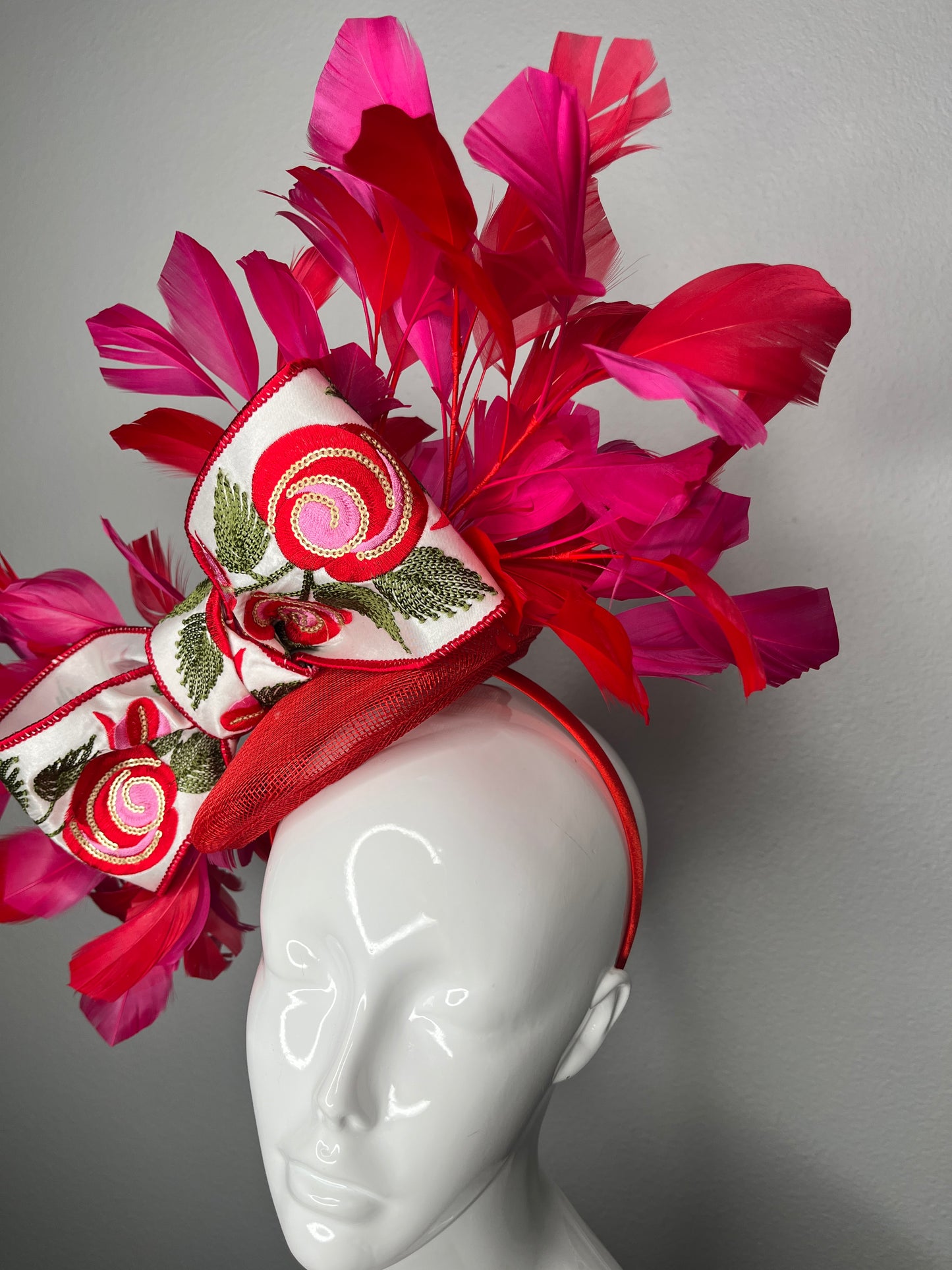 Ribbon Rosette Runway Red and Pink Fascinator Hat