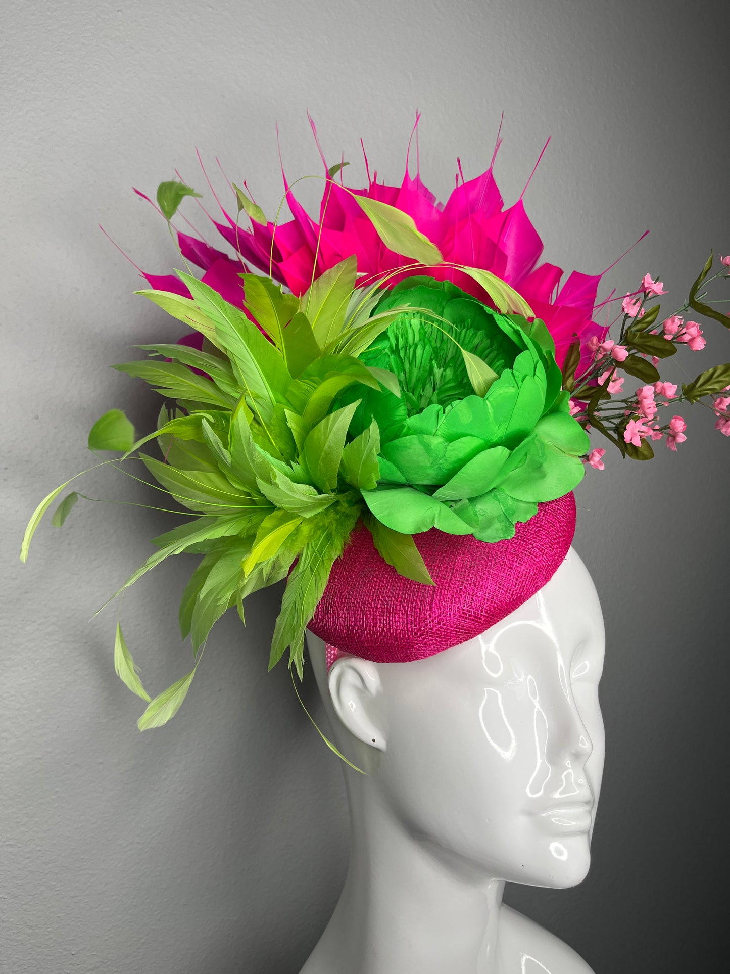 Lime and Hot Pink Tropical Bloom Feather Fascinator Hat