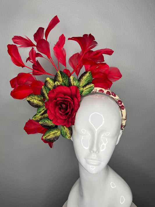 Run for the Roses Red Feather Fascinator Hat