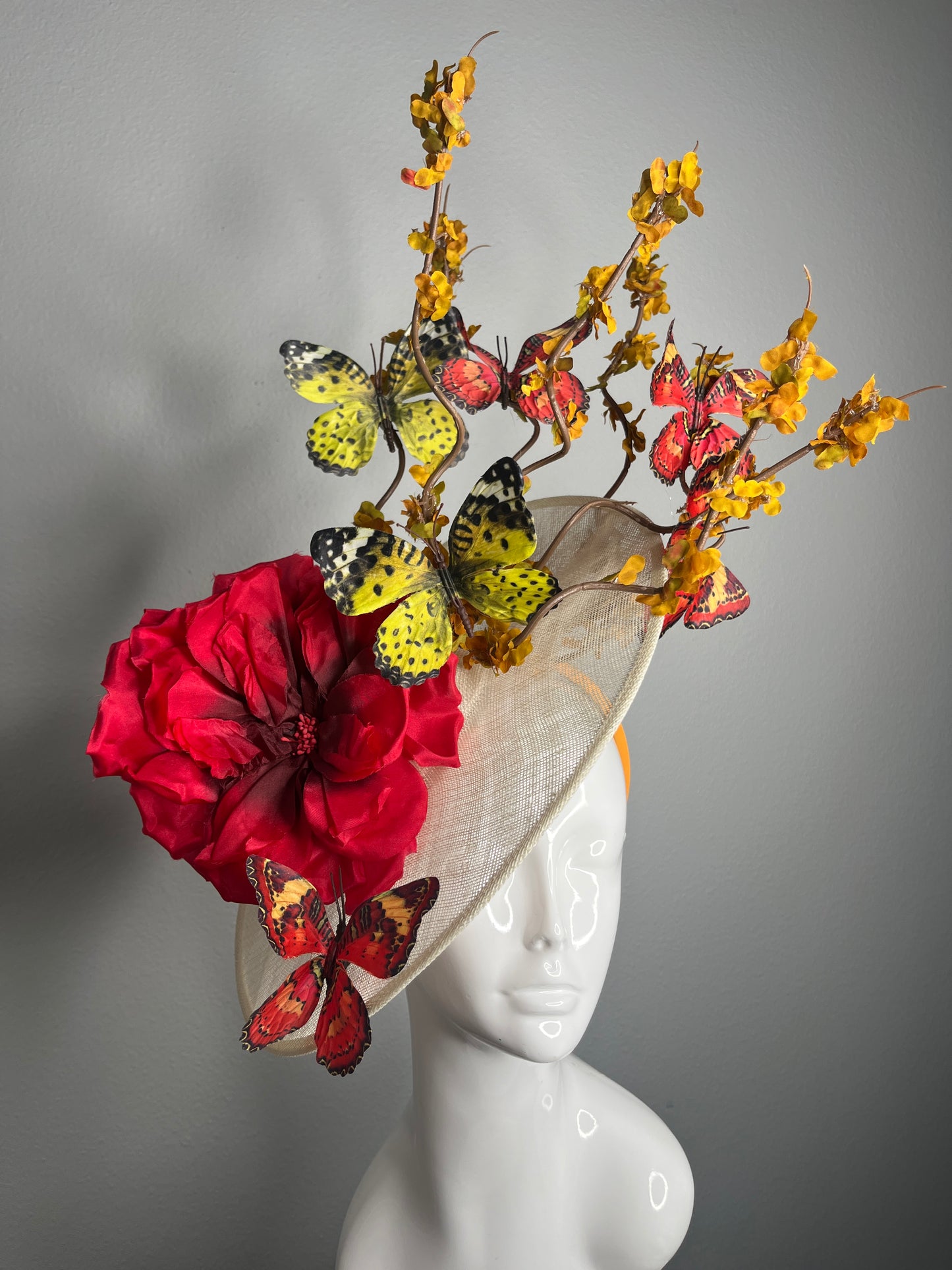Red and Yellow Butterfly Bloom Fascinator