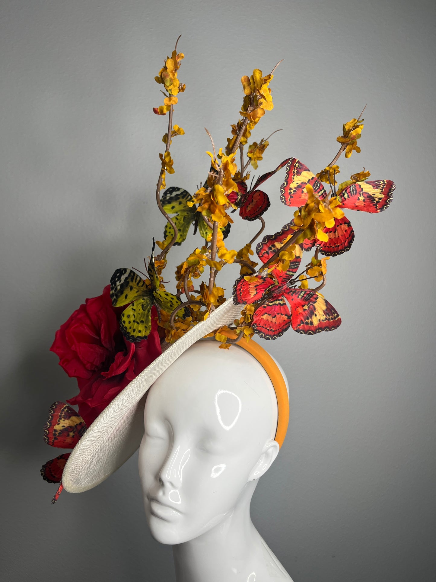 Red and Yellow Butterfly Bloom Fascinator