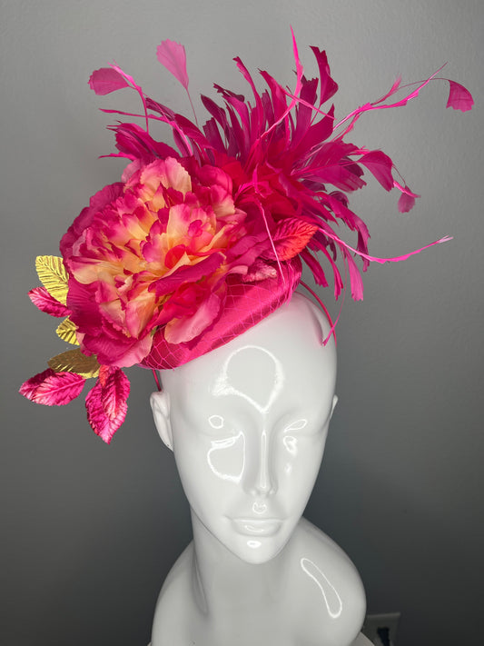 Pink Floral Feather Fascinator