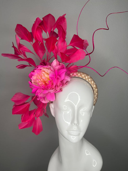Hot Pink Feather Electric Bloom Fascinator Hat