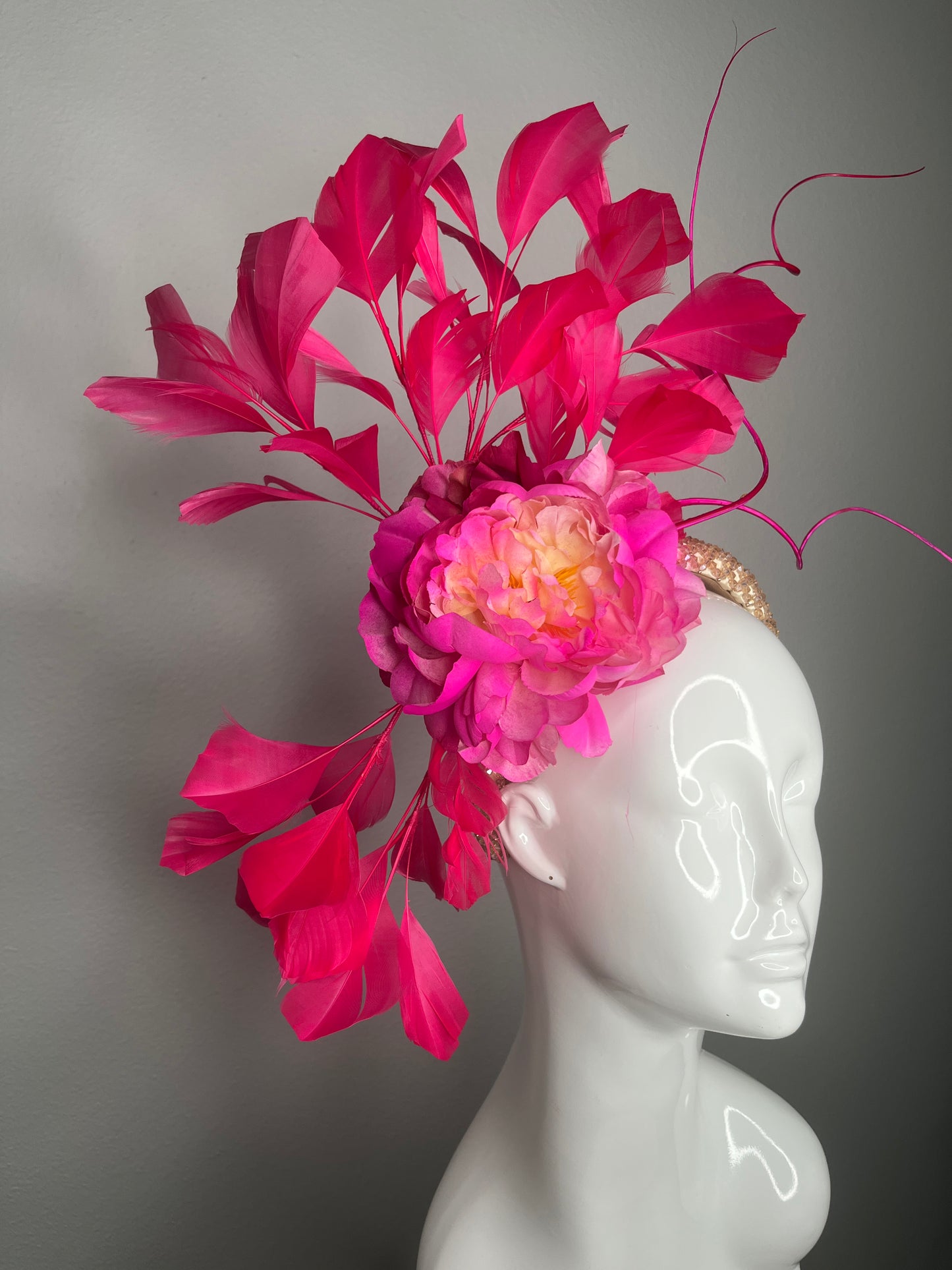 Hot Pink Feather Electric Bloom Fascinator Hat