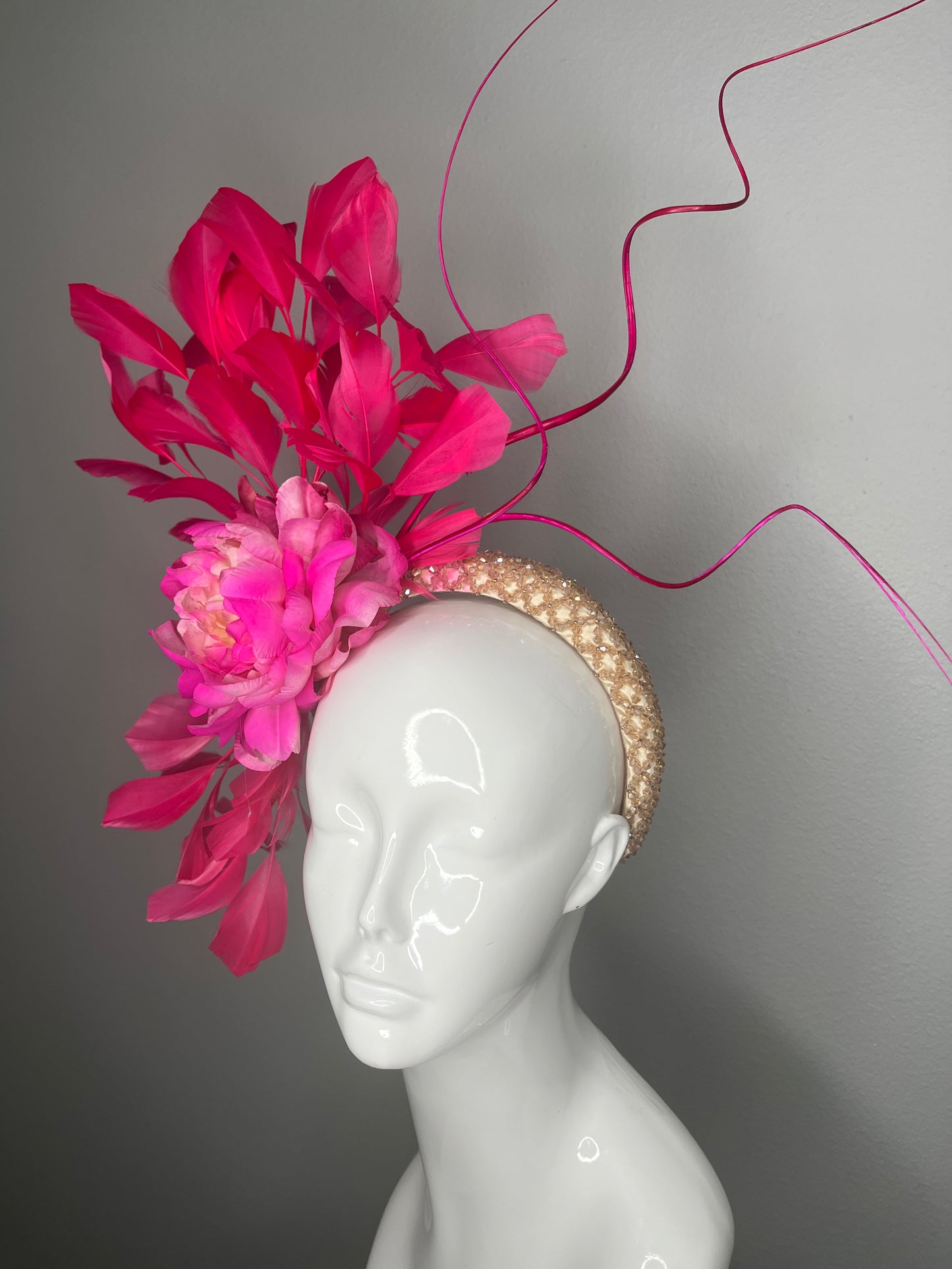 Hot Pink Feather Electric Bloom Fascinator Hat
