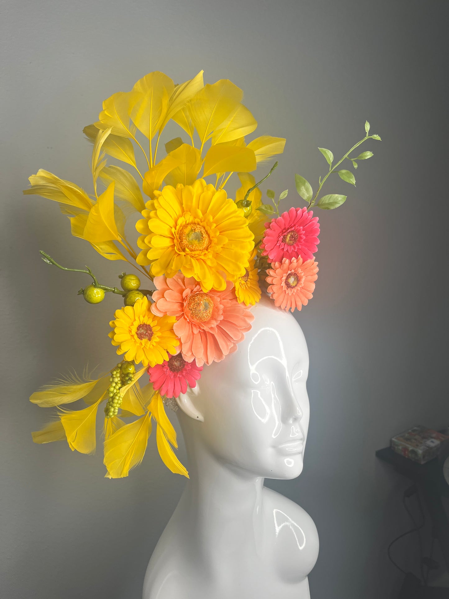 Sunshine Bloom Yellow Feather Fascinator Hat