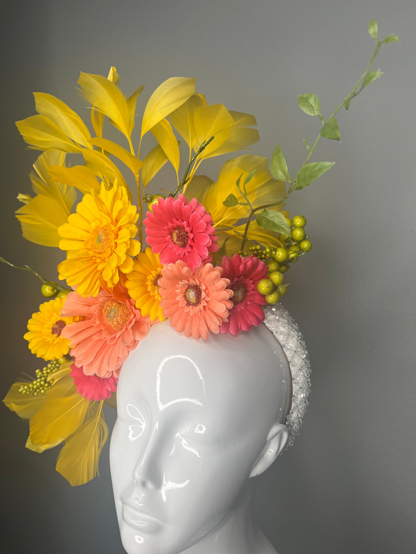 Sunshine Bloom Yellow Feather Fascinator Hat