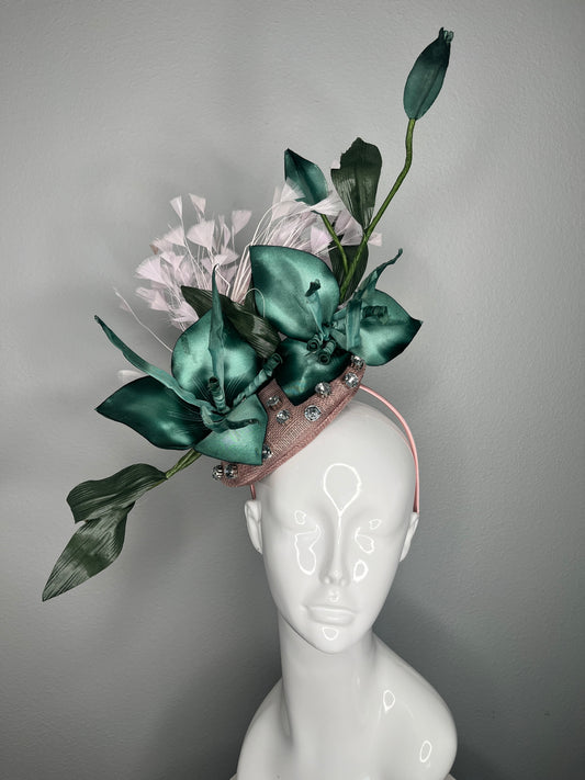 Emerald Orchid Silk Vintage Bloom Fascinator Hat