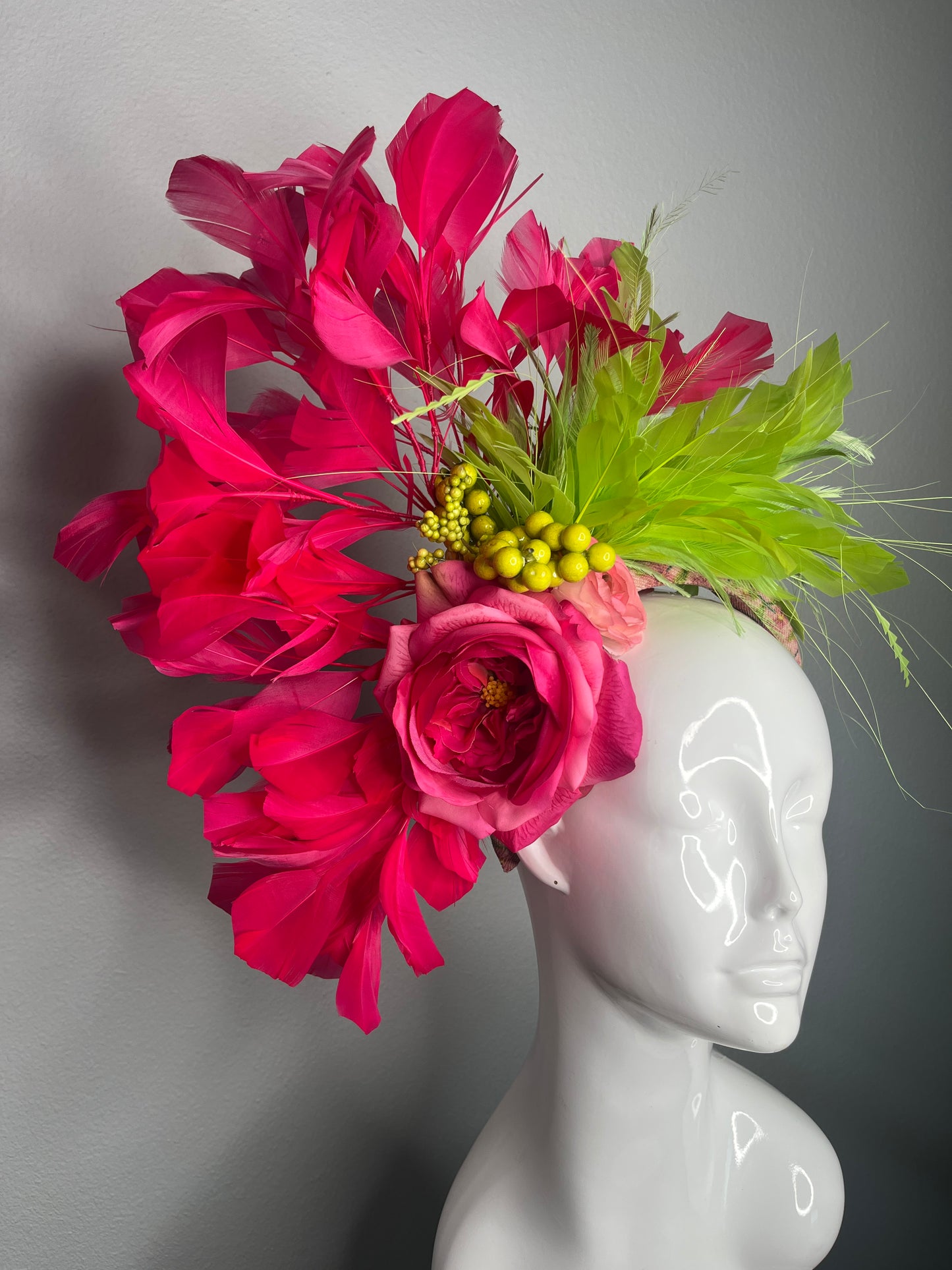 Kentucky Derby Tropical Fuchsia Lime Green Bloom Fascinator Hat