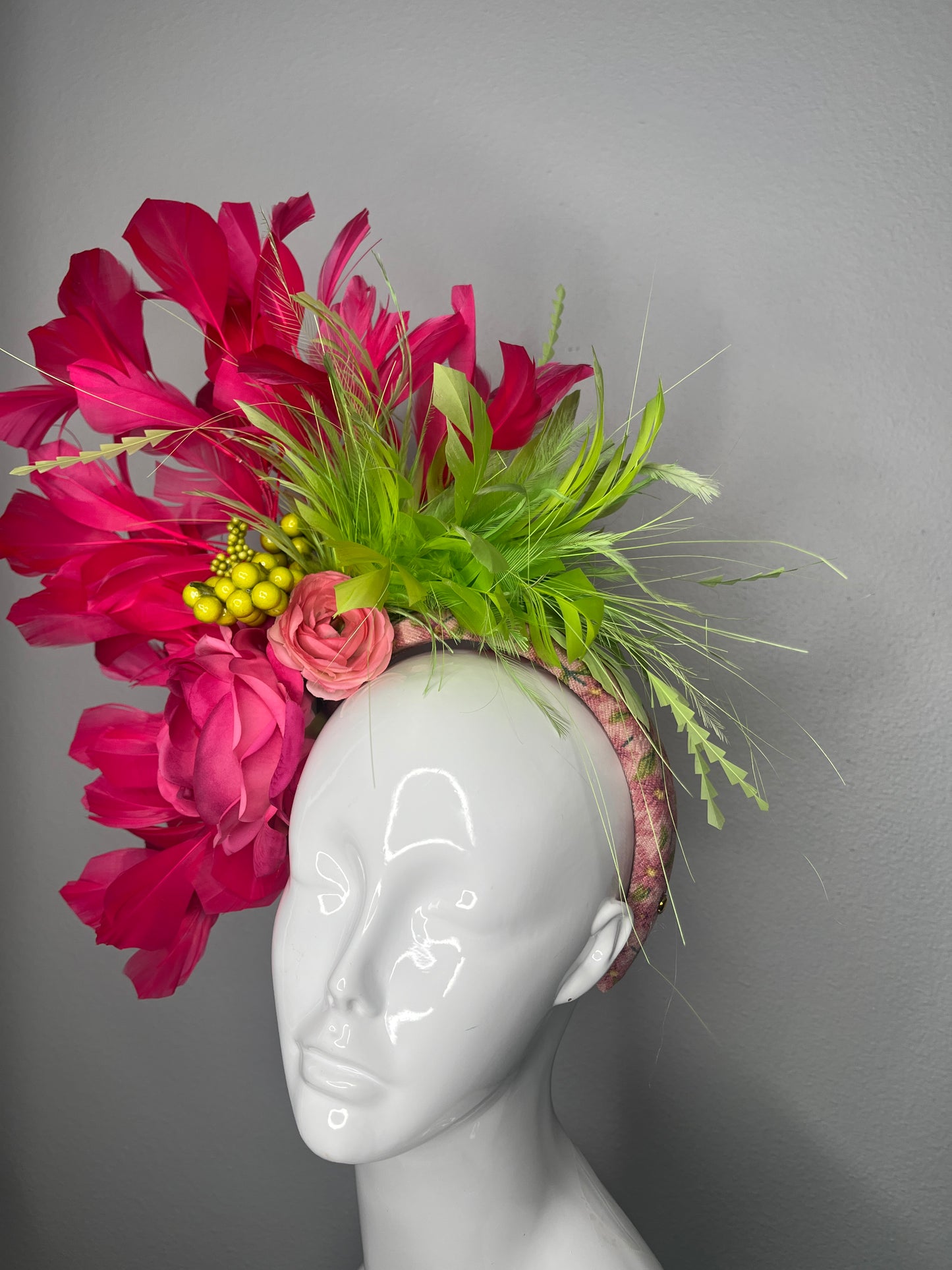 Kentucky Derby Tropical Fuchsia Lime Green Bloom Fascinator Hat