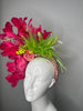 Kentucky Derby Tropical Fuchsia Lime Green Bloom Fascinator Hat