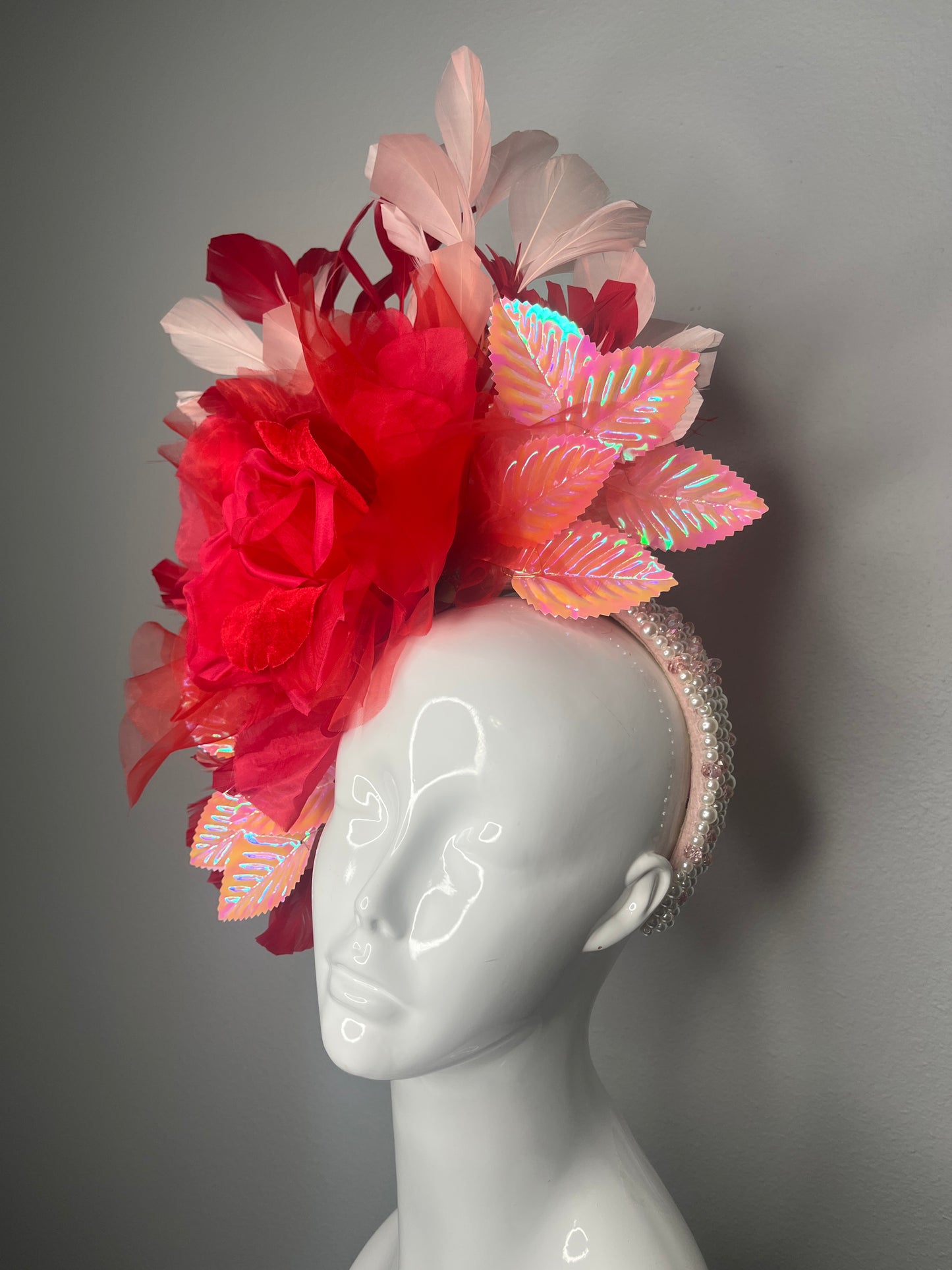 Flaming Rose Red Feather Fantasy Fascinator Hat