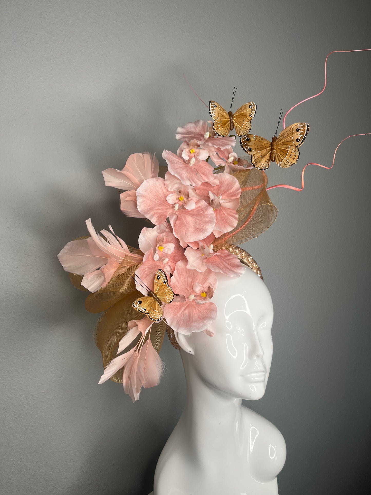 Blush Feather Orchid Butterfly Fascinator Hat