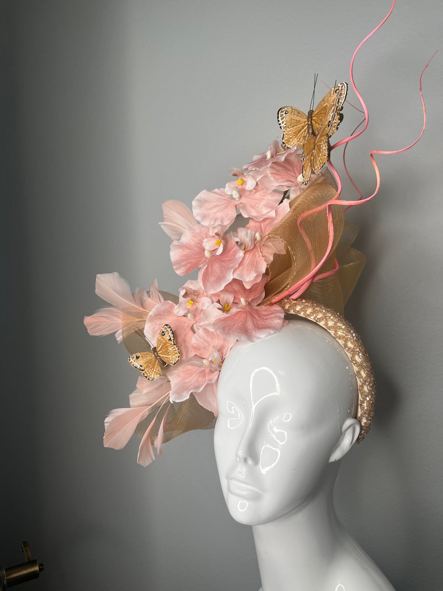 Blush Feather Orchid Butterfly Fascinator Hat