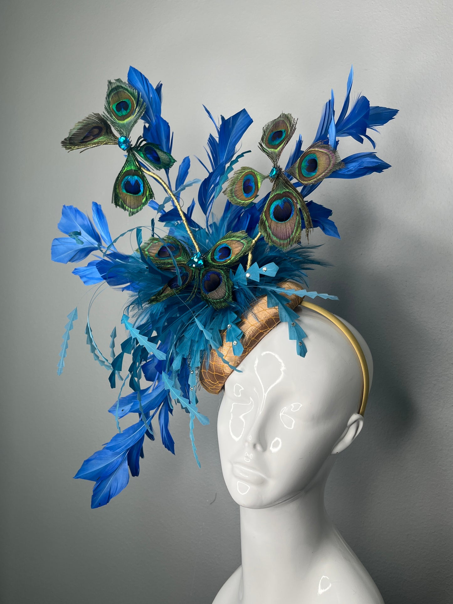 Royal Blue Feather Peacock Butterfly Fascinator Hat