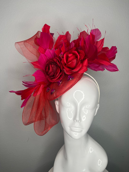 Scarlet Rose Radiance Feather Fascinator Hat