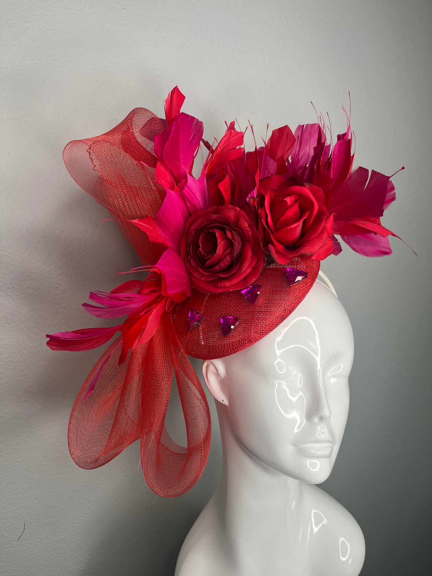 Scarlet Rose Radiance Feather Fascinator Hat