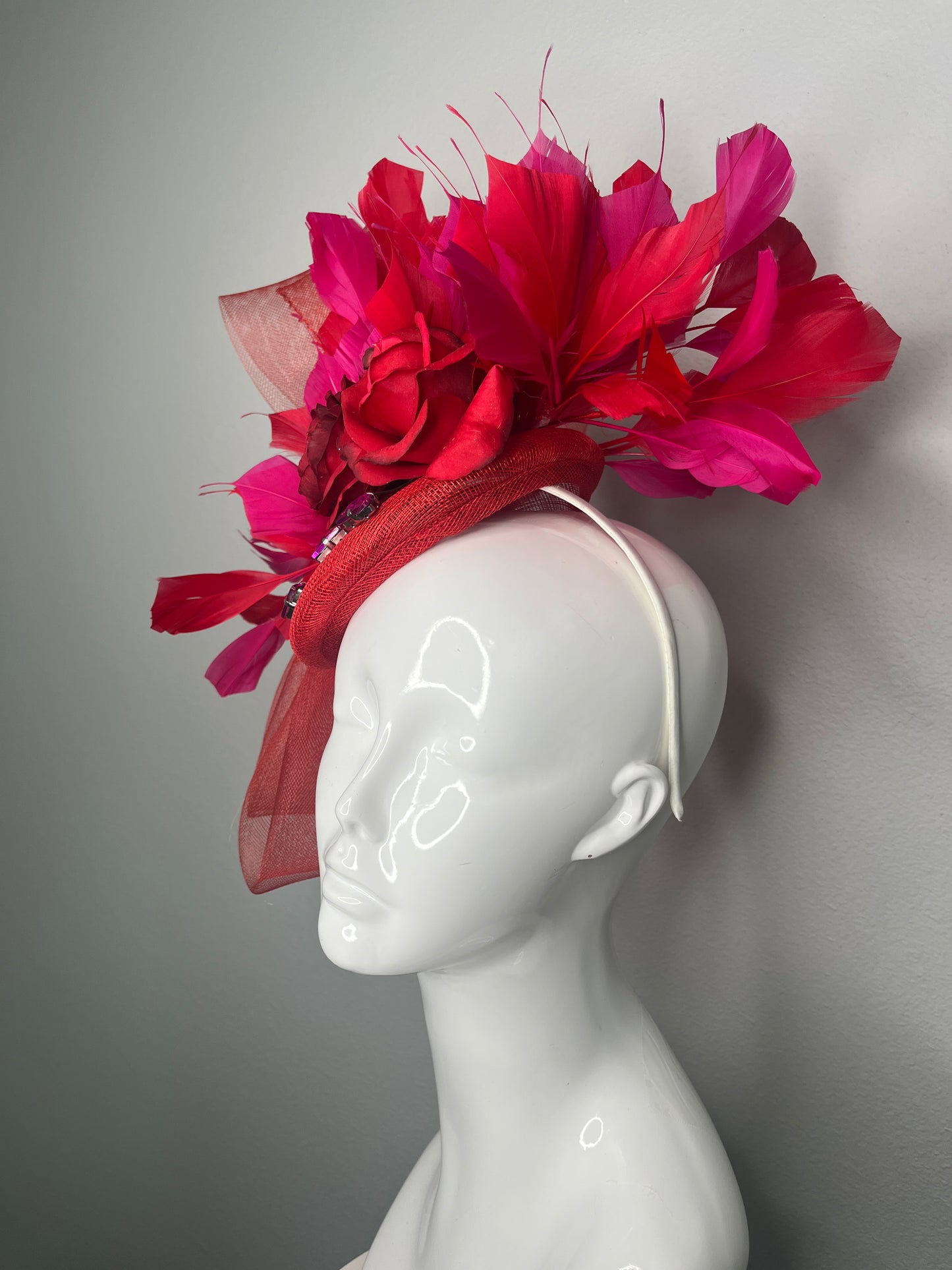 Scarlet Rose Radiance Feather Fascinator Hat