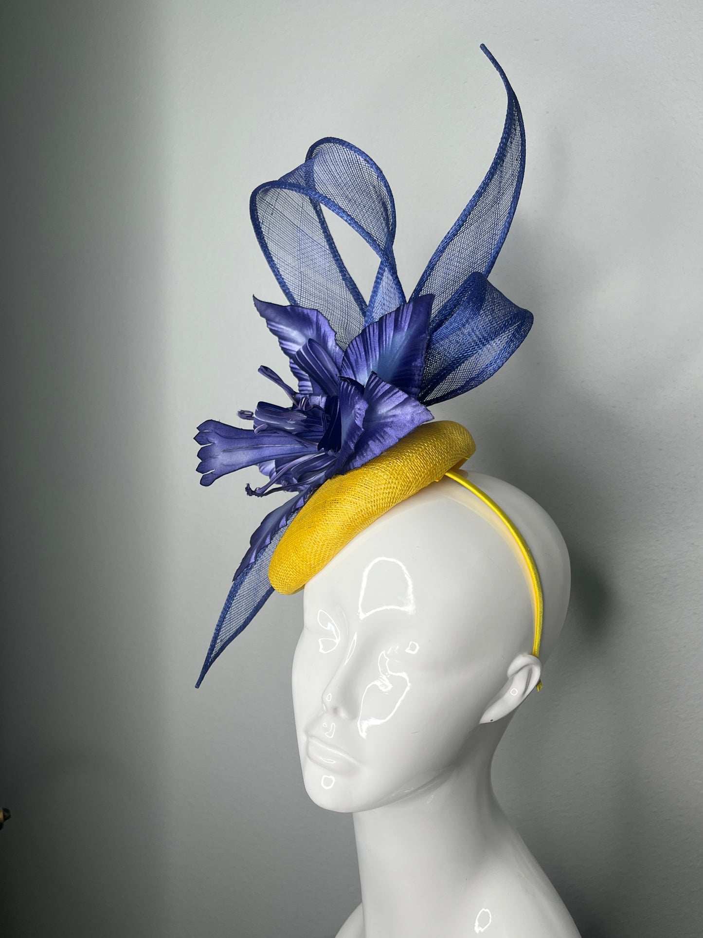 Navy and Yellow Sinamay Statement Headpiece Fascinator Hat