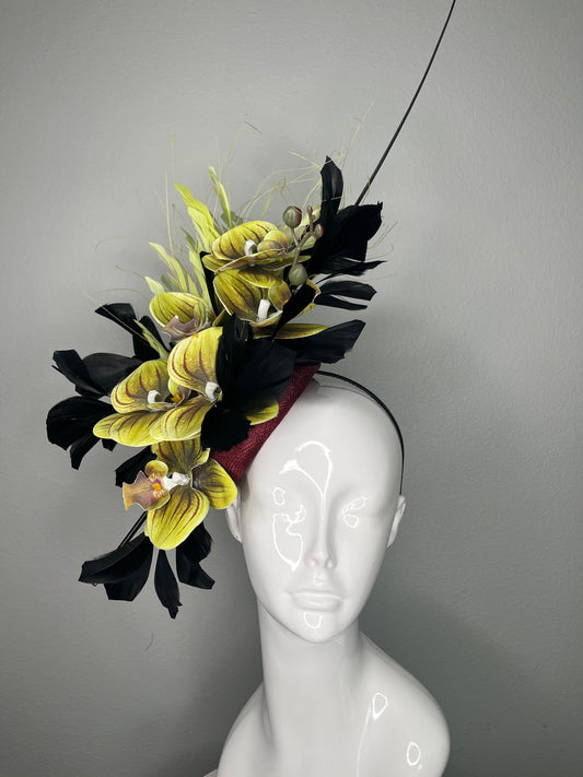 Orchid Noir Fascinator Exotic Lime Green and Black Statement Headpiece Fascinator