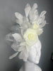 Elegant White Rose & Feather Fascinator Hat Timeless Derby and Wedding Headpiece
