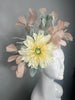 Blush Feather and Yellow Dahlia Fascinator  Romantic Derby Fascinator Hat