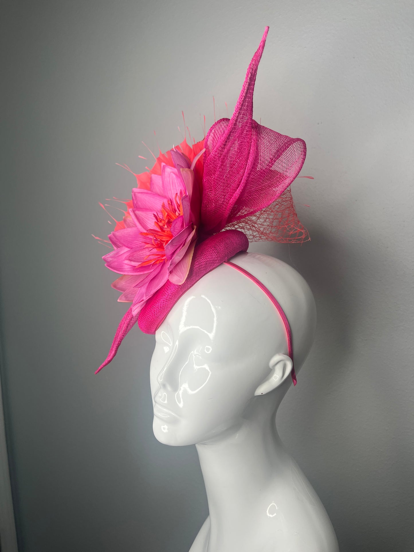 Fuchsia Lotus Bloom Fascinator Hat