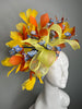 Yellow and Orange Sunshine Serenade with Blue Florals  Fascinator Hat