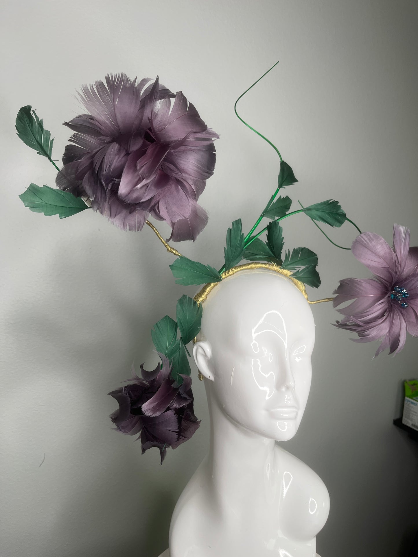 Becoming Bloom Handmade Derby Showstopper Featuring Handcrafted Feather Flowers in Bud to Full Blossom”