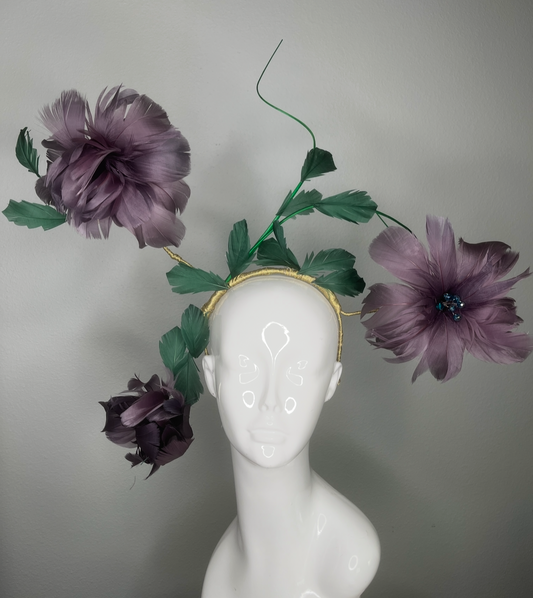 Becoming Bloom Handmade Derby Showstopper Featuring Handcrafted Feather Flowers in Bud to Full Blossom”