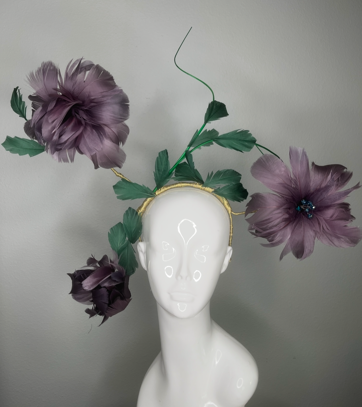 Becoming Bloom Handmade Derby Showstopper Featuring Handcrafted Feather Flowers in Bud to Full Blossom”