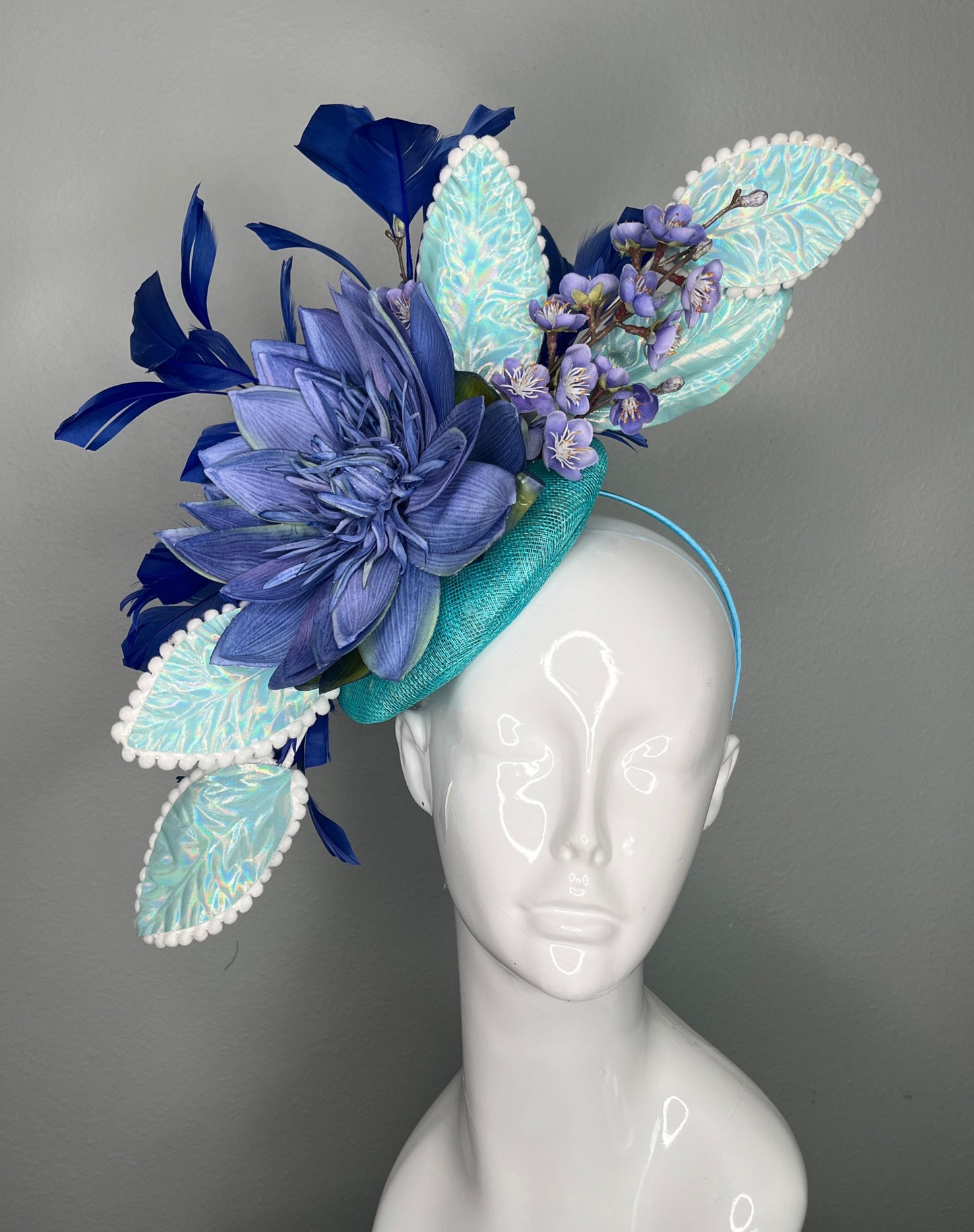 Azure Bloom Blue Feathers Turquoise Fascinator Hat