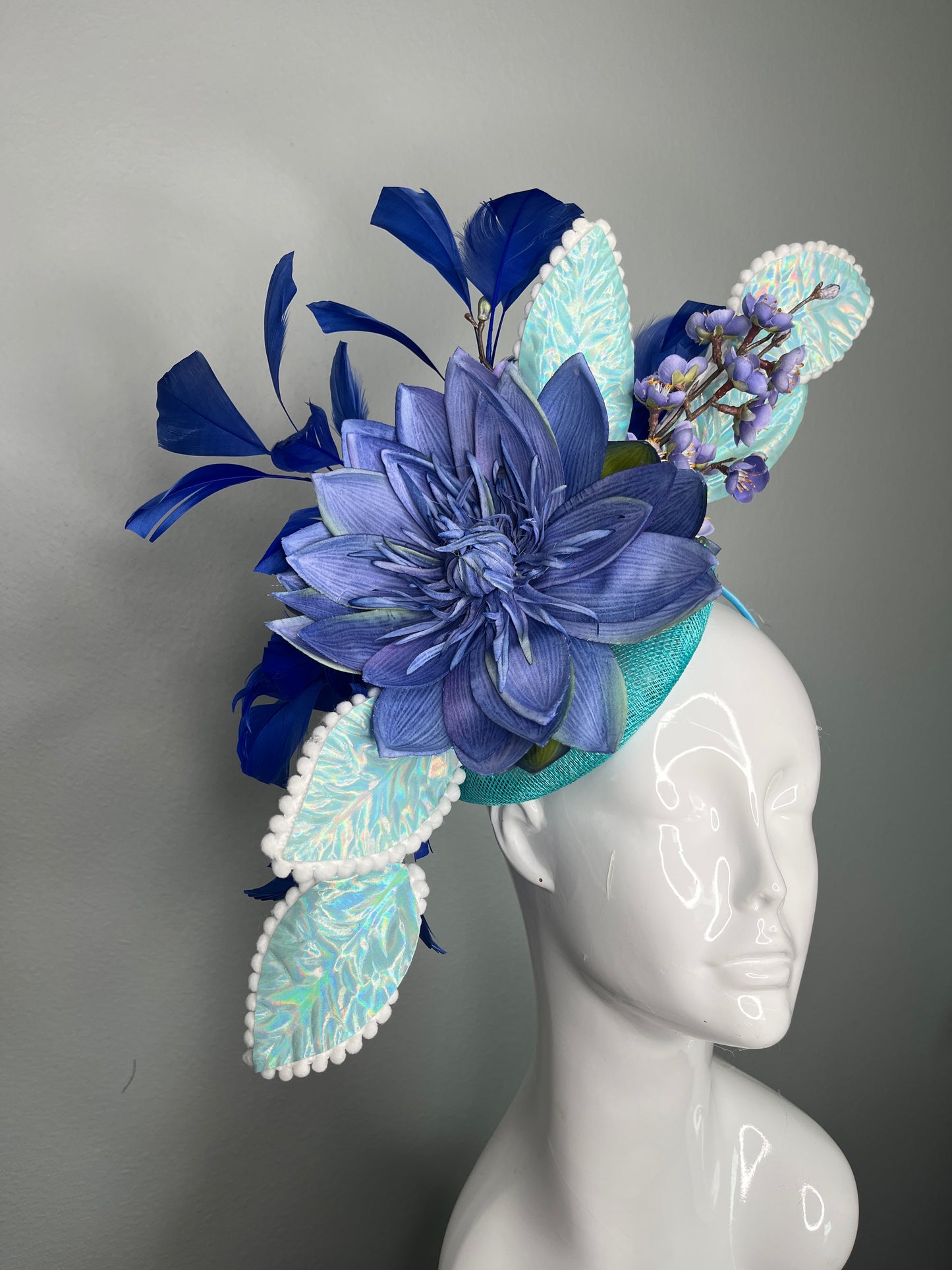 Azure Bloom Blue Feathers Turquoise Fascinator Hat